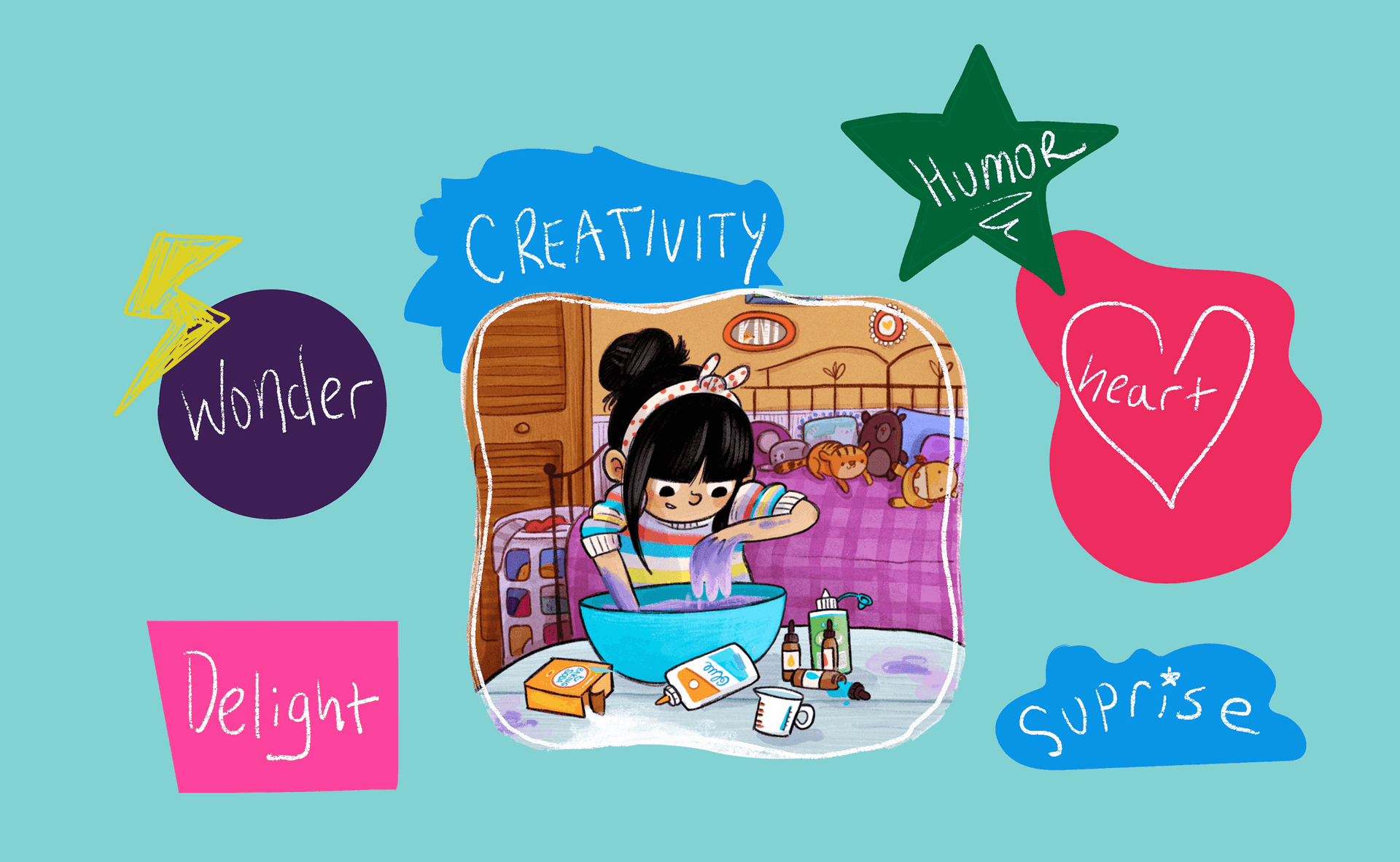 Brand values - Wonder, Creativity, Humor, Heart, Delight, Surprise