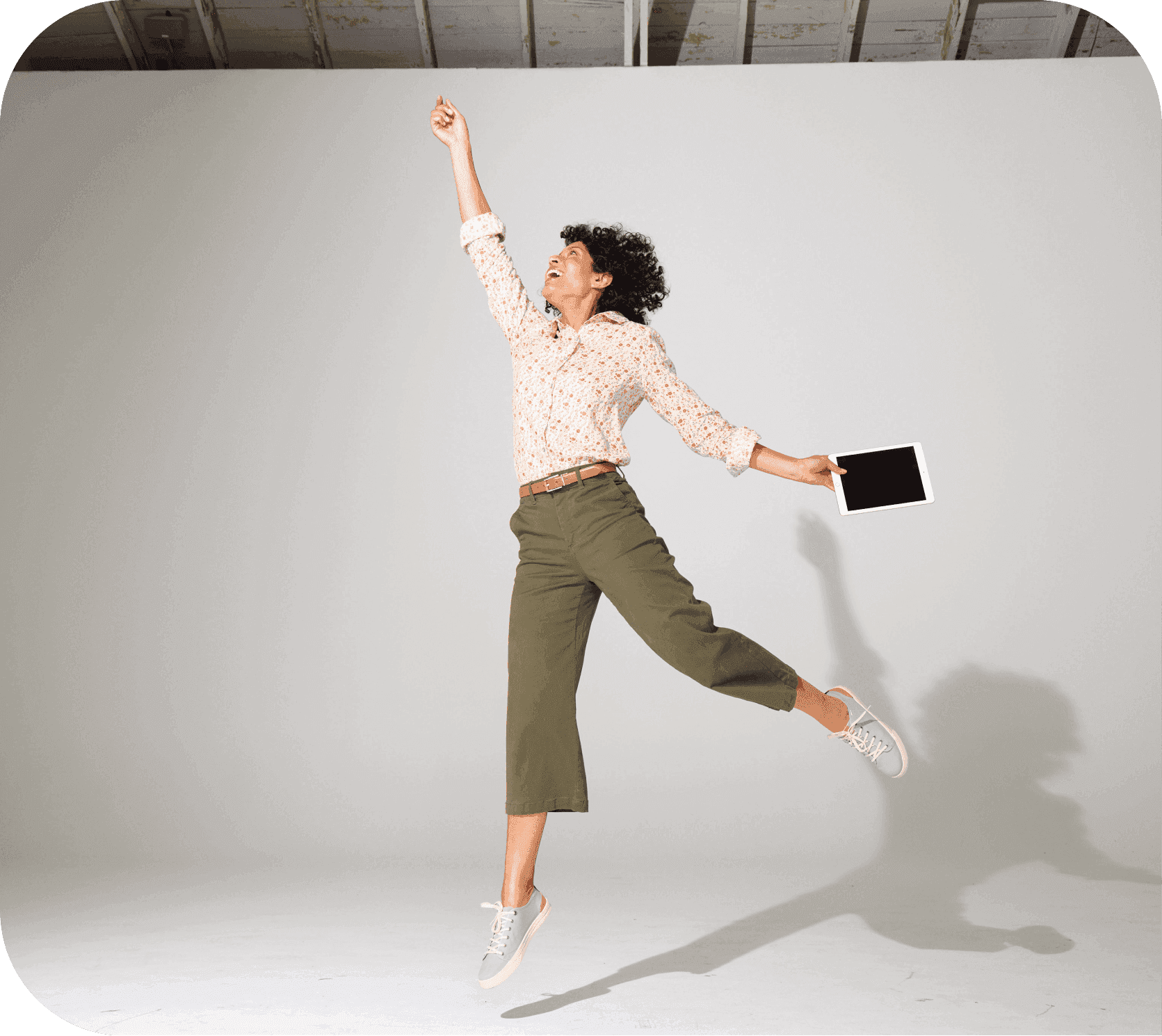 Woman jumping during photoshoot